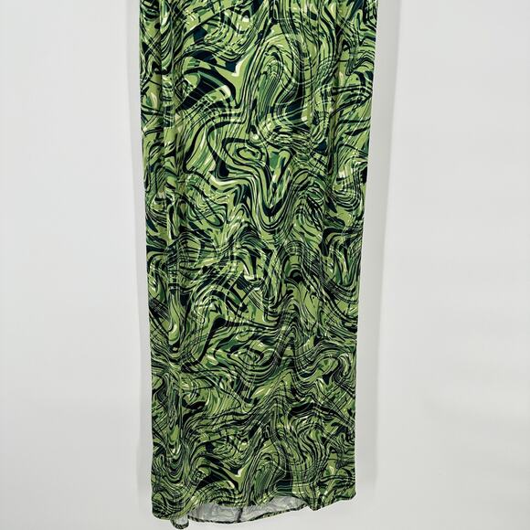 Topshop Psychedelic Satin Slip Midi Sleeveless Open Back Side Slit Womens Dress - Picture 5 of 15